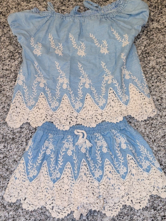 Flowers by Zoe Other - Flowers by Zoe Light Blue and Cream Embroidered Girls Matching Set